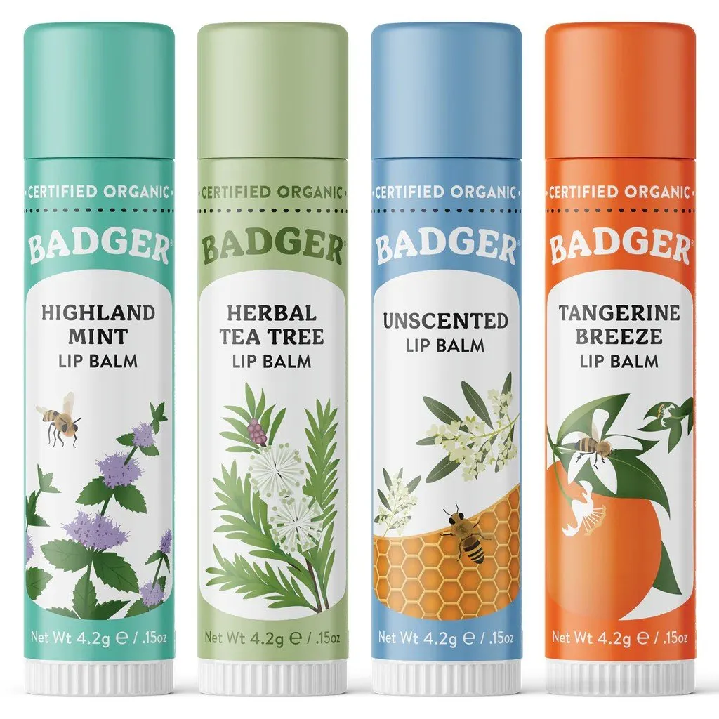 Badger Classic Lip Balm -Green 4 PK Box