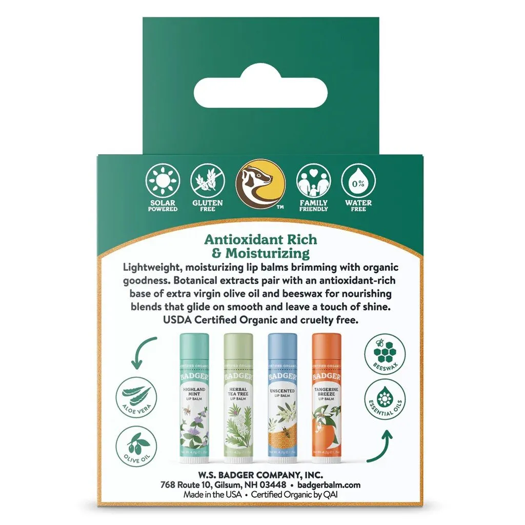 Badger Classic Lip Balm -Green 4 PK Box