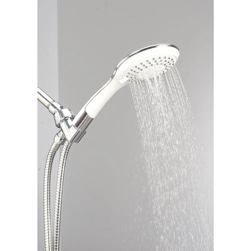 Bath Bliss Sahara 3-Piece 5 Function Showerhead and Cord Set, White-Silver