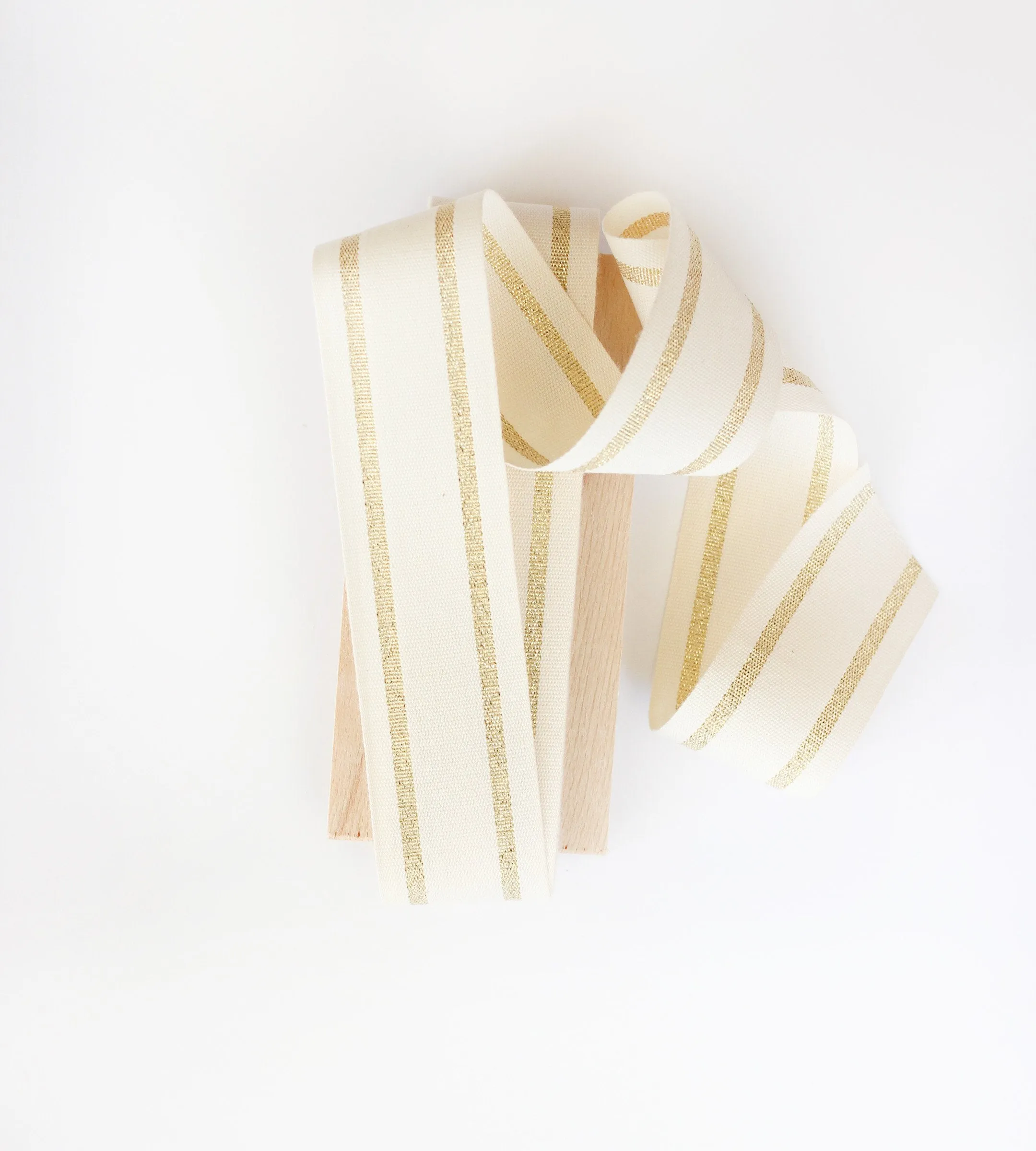 Striped cotton ribbon 1 ½” width - Wood paddle 10 yds