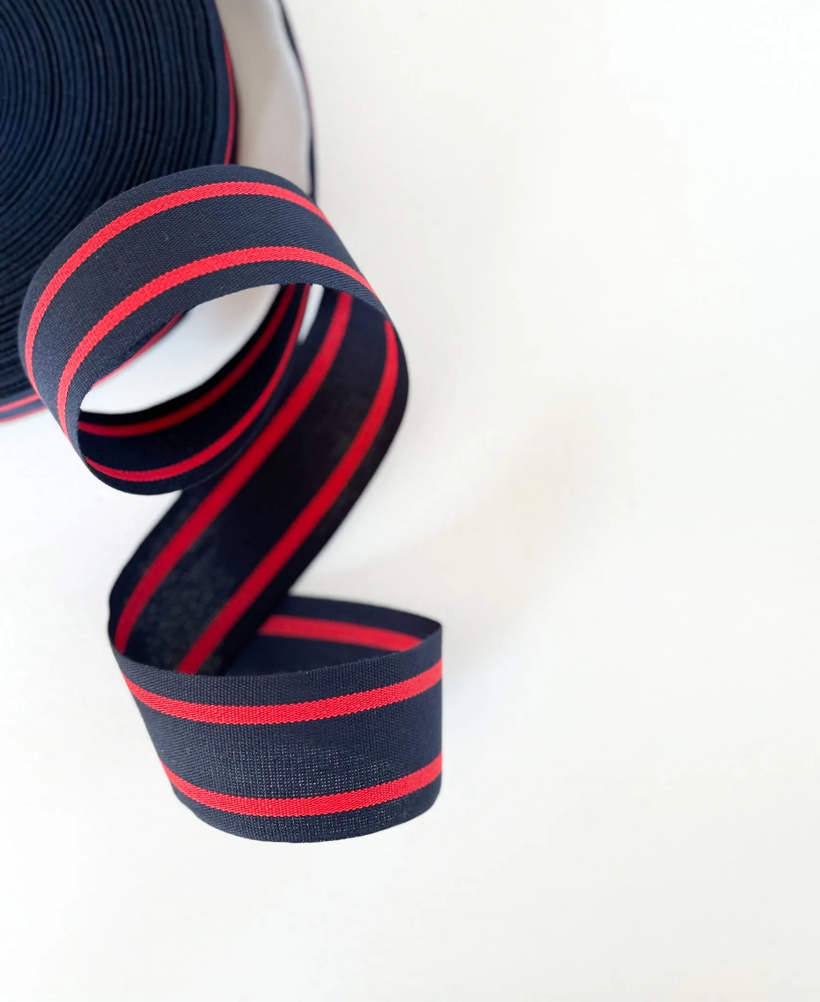 Striped cotton ribbon 1 ½” width - Wood paddle 10 yds