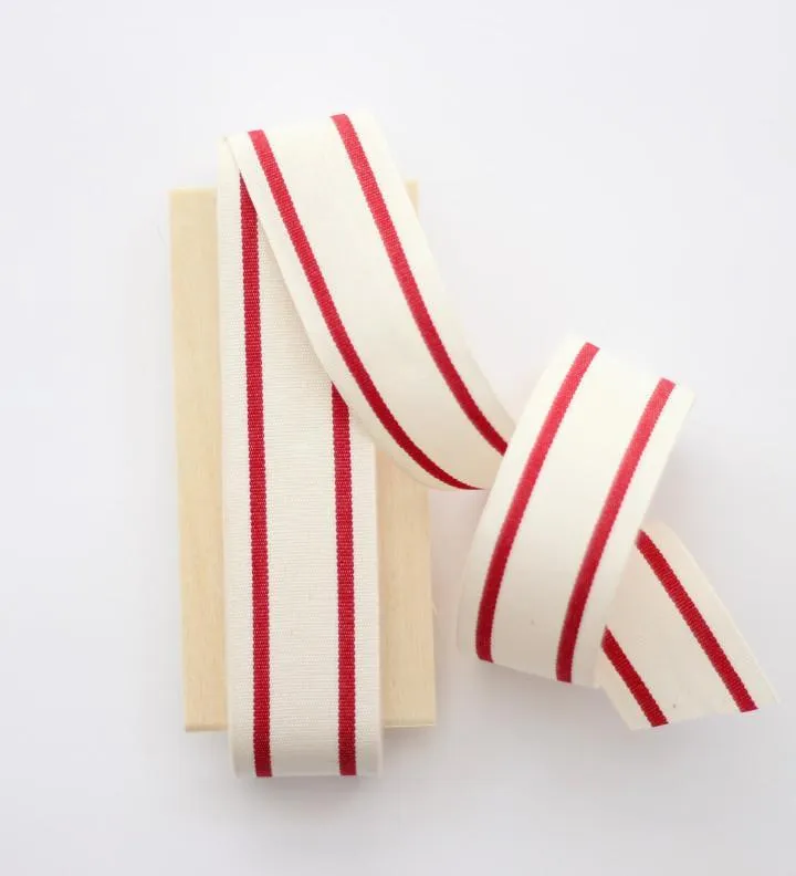 Striped cotton ribbon 1 ½” width - Wood paddle 10 yds