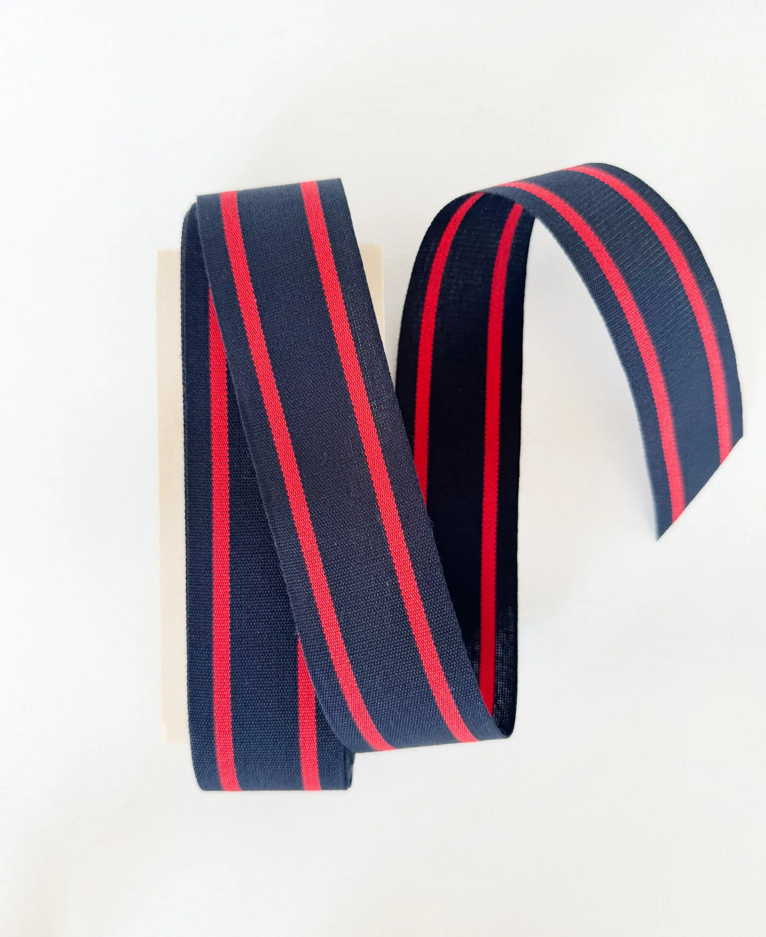 Striped cotton ribbon 1 ½” width - Wood paddle 10 yds
